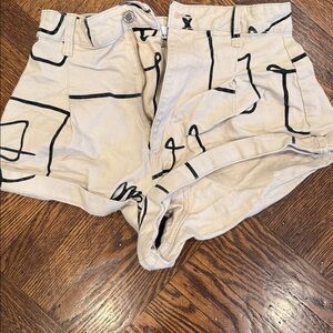 WeWoreWhat Trumpet Flare Short Size 27, Stretch Denim Cream & Black Print NWT